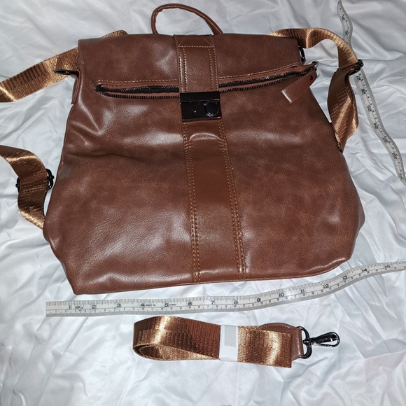 SALE!!! NEW Vegan Carmel Leather BackPack Convertible Crossbody - Picture 8 of 8